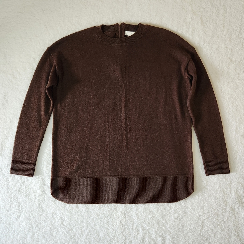 H&M Crew Neck Sweater Women's Small Brown Knit Zipper Accent